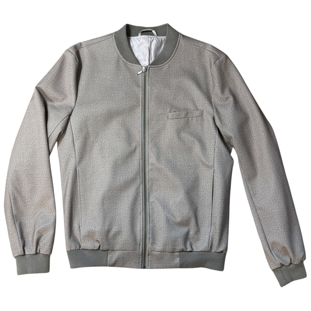 Topman Gray Flight Textured Bomber Jacket Full Zip Pocket Chest Size 40 Large